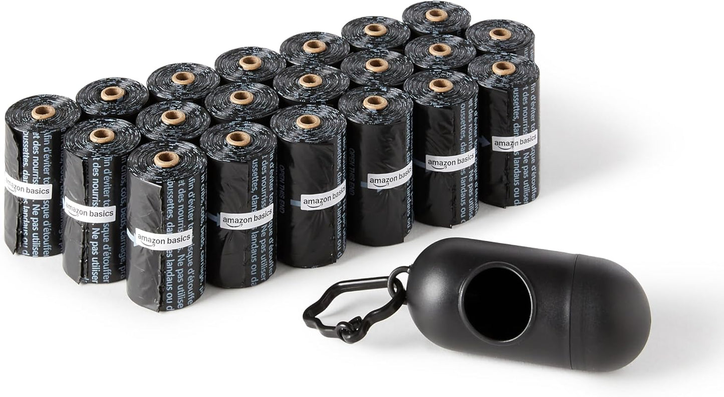 Dog Poop/Waste Bags with Dispenser and Leash Clip, Unscented, 300 Bags (20 Packs of 15 Bags)